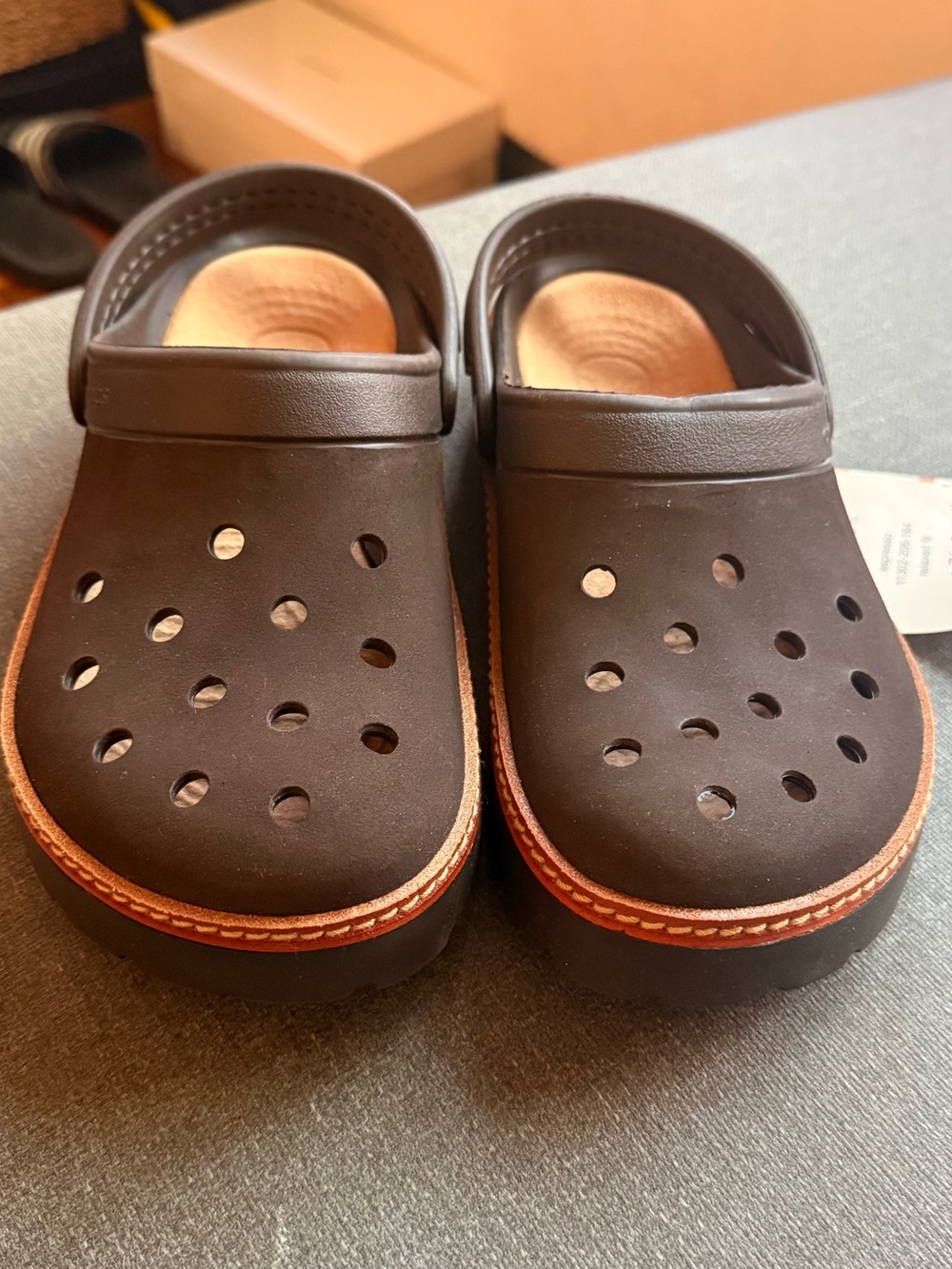 Crocs Brown Clogs Leather Trim